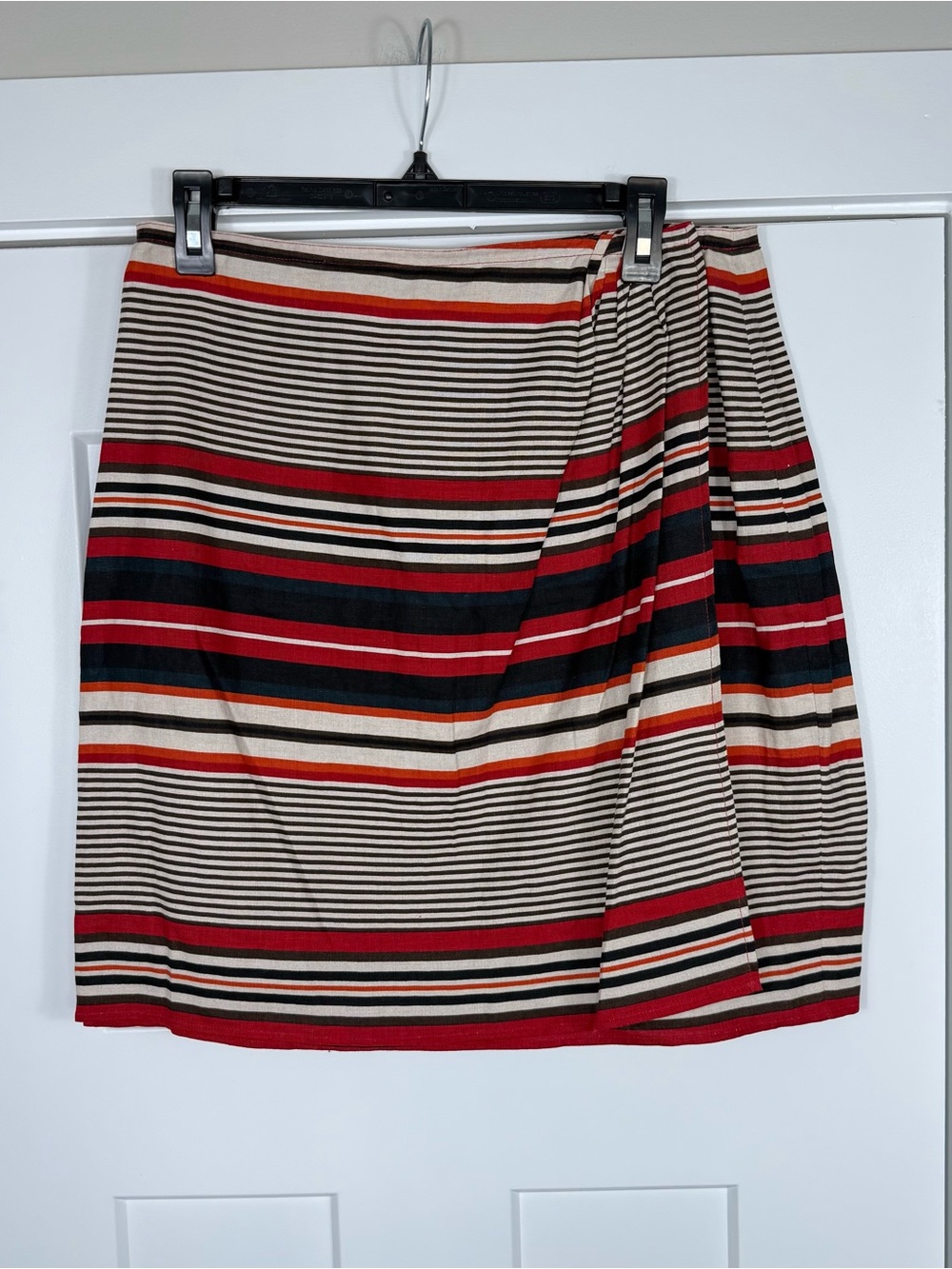 Vintage Embassy Row Linen Wrap Skirt Striped Hidden Closure Red Neutral Size 14